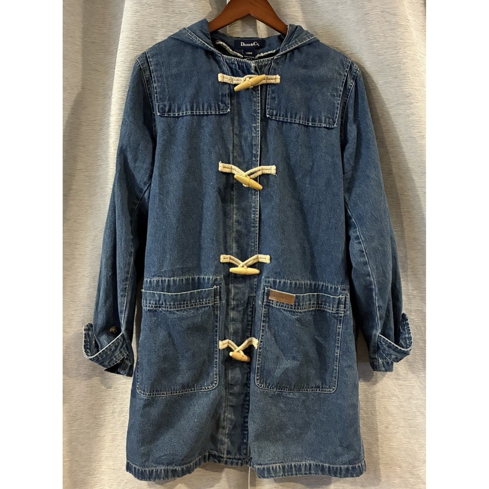 Vintage Duffle Chore Coat Womens L Denim & Co Hooded 90s Long Blanket Lined cord